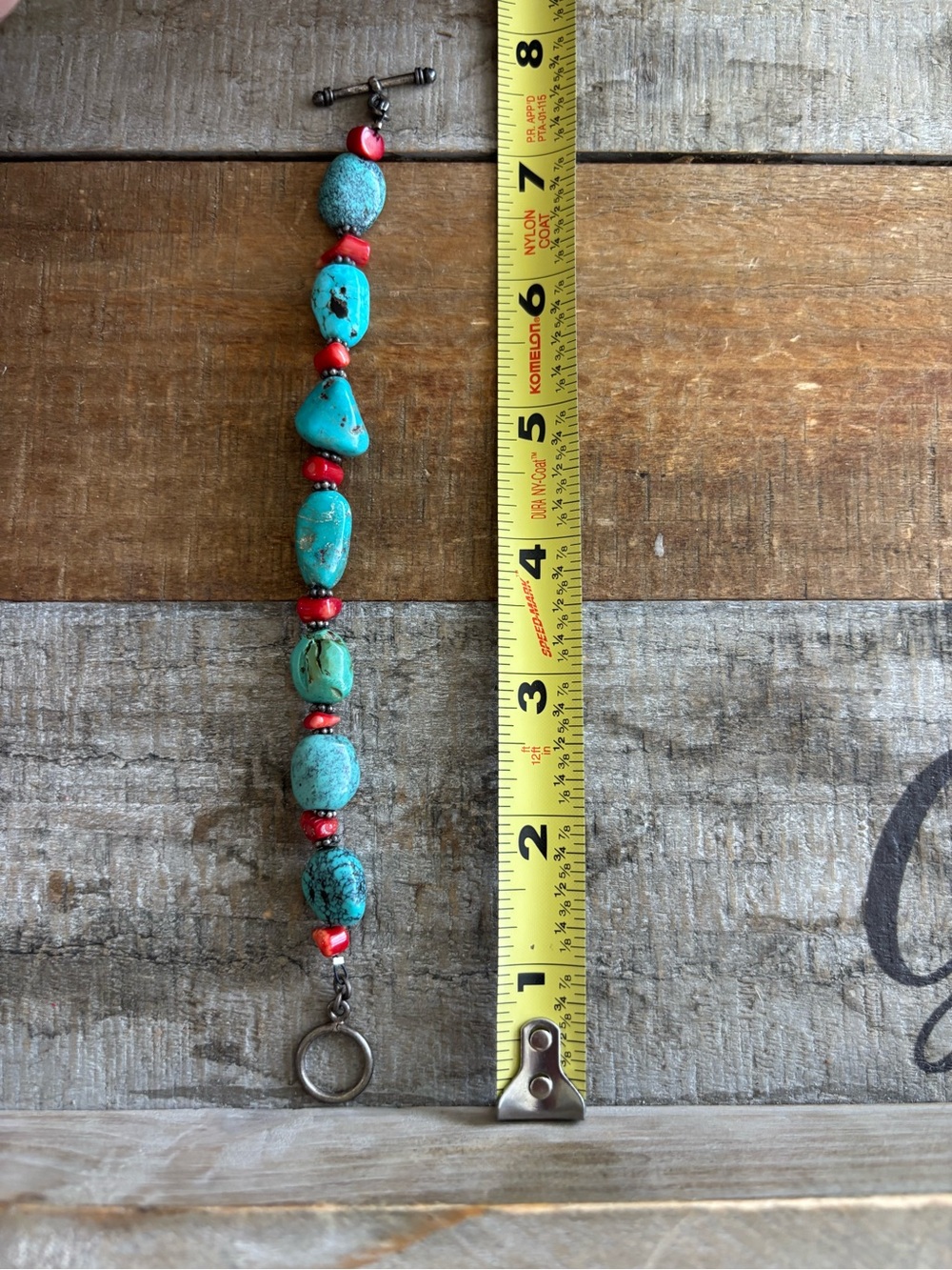 Bracelet Native American Turquoise Coral Silver-Tone Southwestern Small VTG - Picture 2 of 5